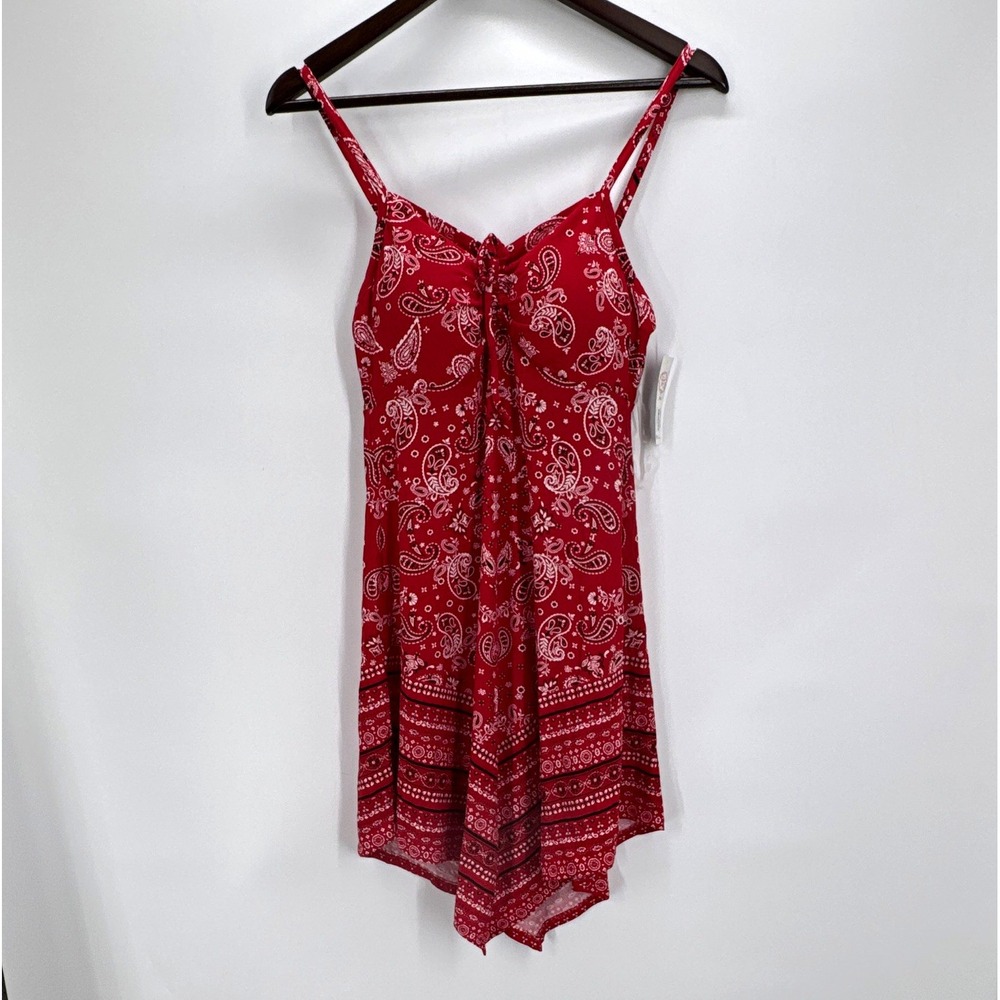 Red White Paisley Bandana Print Romper Women Strappy Sleeveless One-Piece